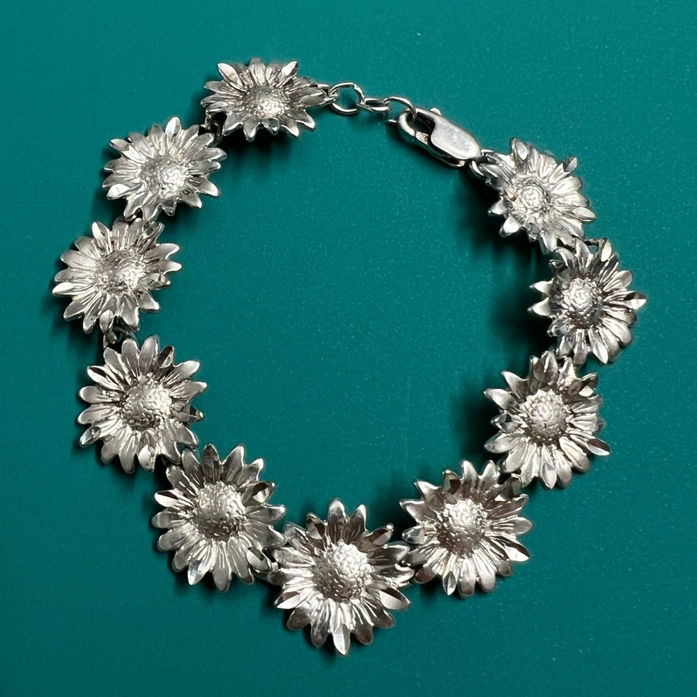 Sterling Silver Gorgeous Sunflower Flower Bracelet 925
